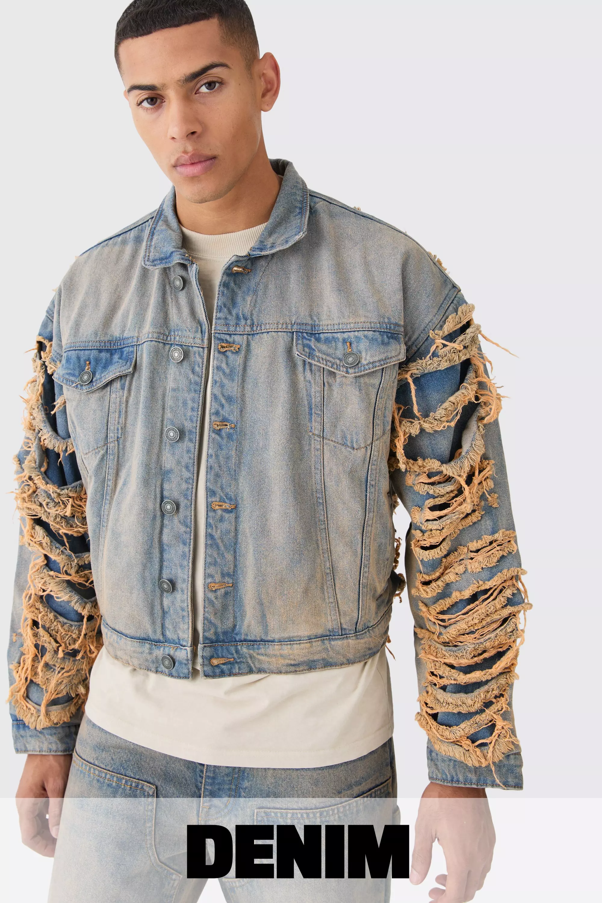 Jean jacket with rips mens best sale